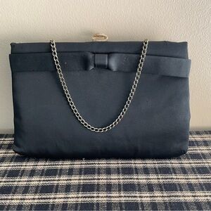 Vintage 1950s AFTER FIVE Black Satin Evening Bag Gold Chain MCM Cocktail Purse